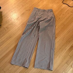 12th Tribe Brown and White Checkered Flare Pants